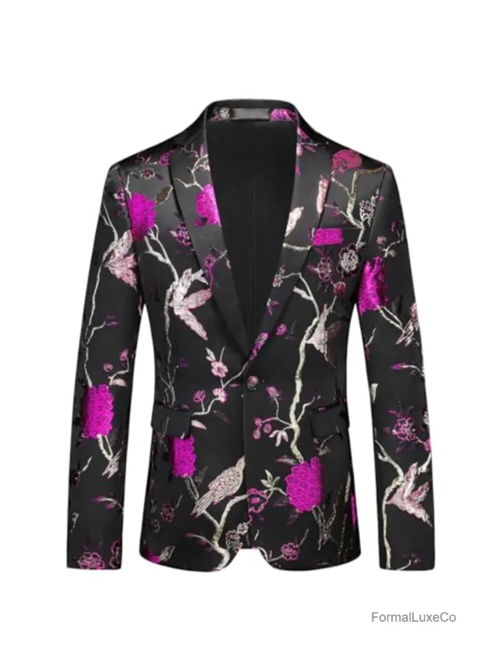 Men's Floral Jacquard Slim Fit Sport Coat Blazer One Button Notch Lapel